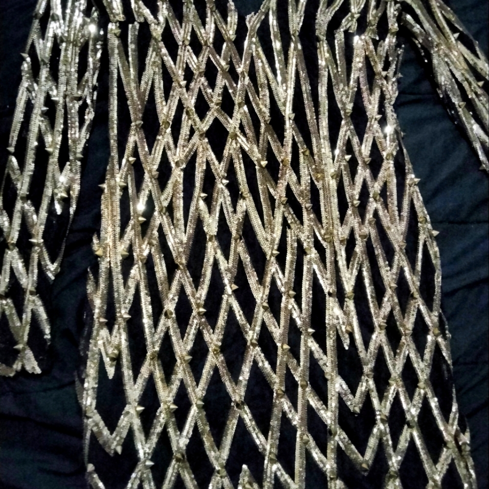 Black and gold studded mesh dress formal party dress